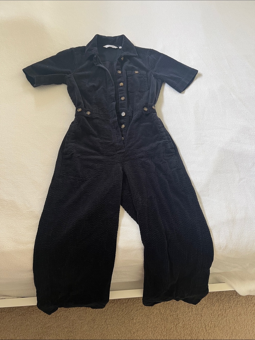 Black Short-Sleeve Corduroy Jumpsuit